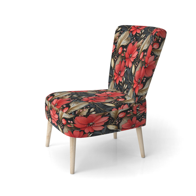 Red And Balck Gloden Hollywood Glam Floral Pattern Upholstered Cottage Accent Side Chair